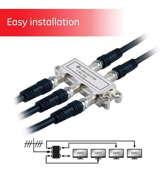 Divisor De Cable Coaxial De 4 Vias Ge | Rango De 5-900 Mhz 1