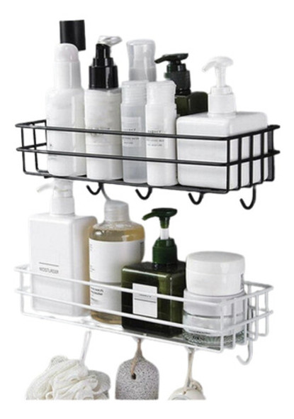 Canasto Organizador Adhesivo Metal Cocina Baño Con Ganchos 0