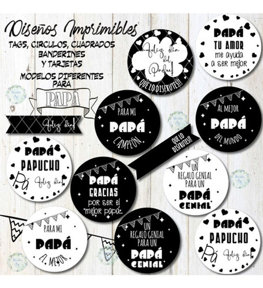 Kit Imprimible Día De Padre Blanco Y Negro Tags-etiq-tarjet 1