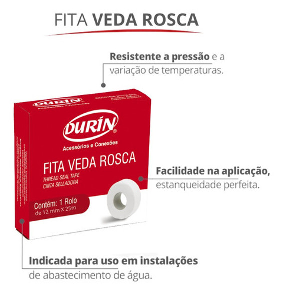 30 Uni Fita Veda Rosca Branco 12mm X 25 Metros Durín 1