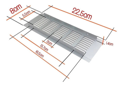Rejilla Ventilacion 22.5 X 8 Cm Aluminio Cromo Mate Mueble 1