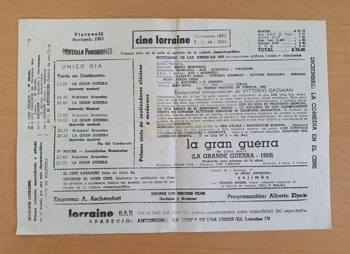 Programa Cine Lorraine Antiguo - La Gran Guerra 1963 Gassman 1