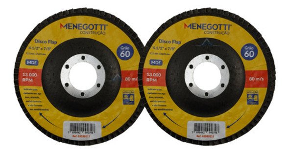 Kit 2x Discos Flap Grão 60 115x22,23mm P/ Aços E Metais 0
