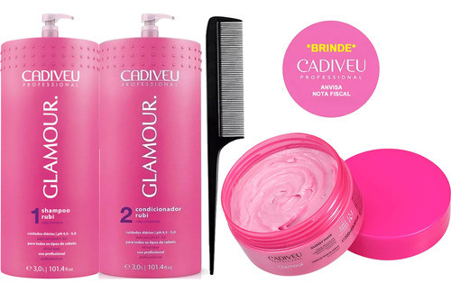 Cadiveu Kit Glamour Rubi Lavatório Sh. Cond. 3lts Mascara Nf 1