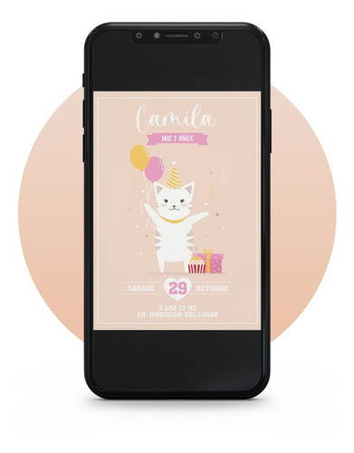 Invitación Tarjeta Digital Cumpleaños - Gatos Gatitos Globos 0