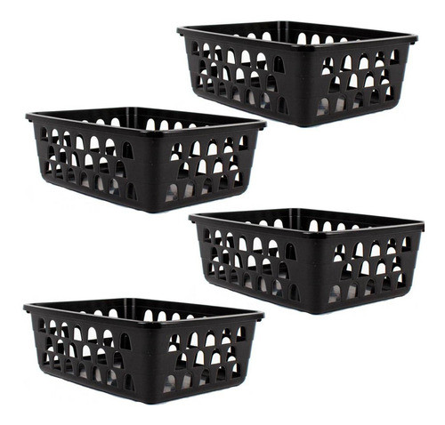 Kit 4 Cestos Multiuso Organizador Pequeno 16x12x6cm Preto 0