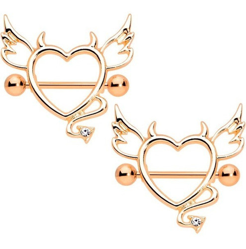 Piercings Pezoneras Corazón Con Alas El Par 0