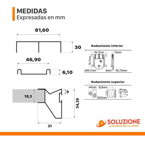Kit Frente Placard Aluminio 3 M 2 Puertas Anodizado Eurohard 1