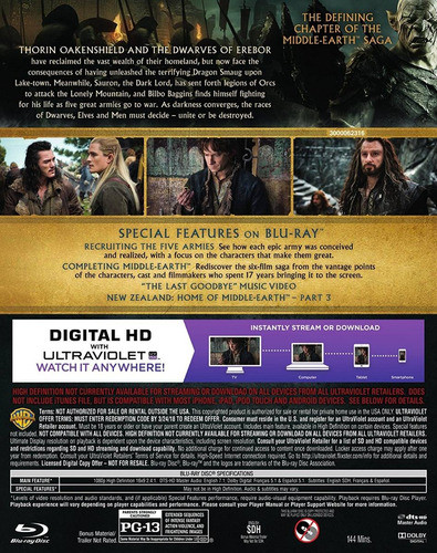 Blu-ray + Dvd The Hobbit 3 Battle Of The Five Armies 1