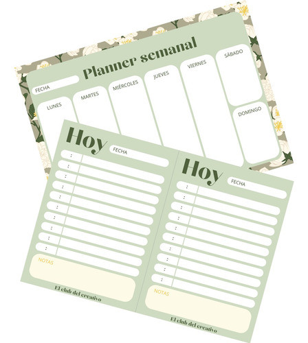 Set Planner Semanal + Talonario Diario Para Imprimir Flower 1