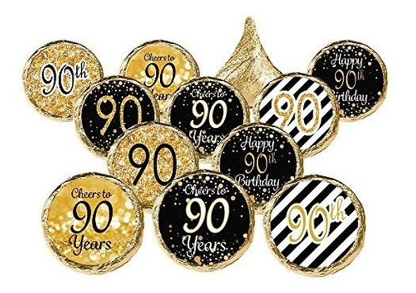 Distinivs Fiesta De Cumpleaños 90 Adhesivos Pegatinas Oro Y 0