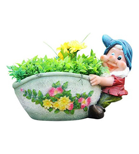 Sintechno Lindo Gnomo Arrastrando La Maceta De Flores Gris 0