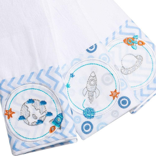 Kit Paninho De Boca Planetas Bordado Na Faixa Com 3 Pcs Papi 1