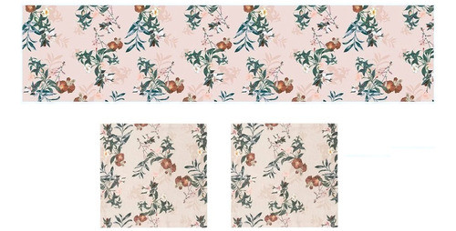 Kit Caminho De Mesa 170cm + 2 Guardanapos 50cm Floral Rosa 0