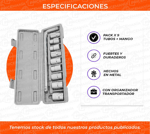 Caja Juego Set Tubos Kit 10 Piezas 1/2 Llave Curva 1
