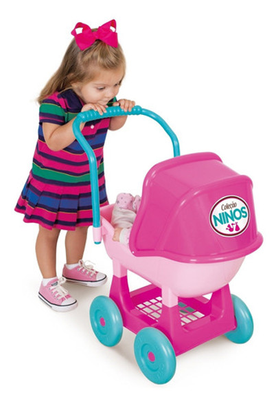 Carrinho De Boneca Bebe Ninos Rosa C/ Lapela - Cotiplás 1
