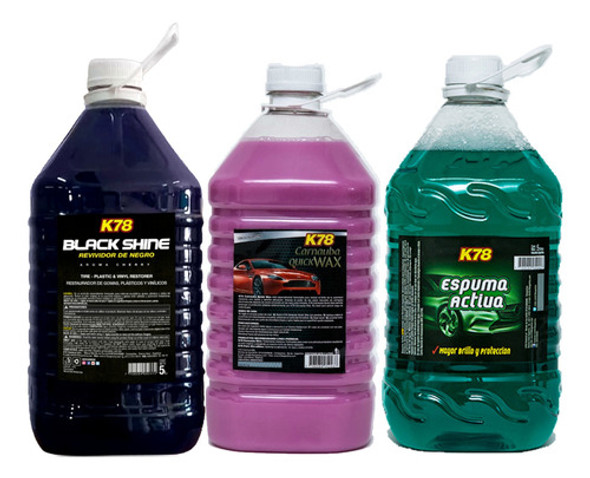 Kit X3 Espuma Activa Revividor Negro Cera Carnauba K78 5 Lts 0