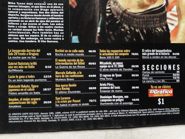 Revista El Gráfico Nº 4137 Enero 1999 Tyson Batistuta Jordan 1
