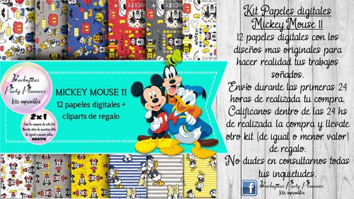 Papeles Fondos Digitales Mickey Mouse 11 Kit Imprimible 1