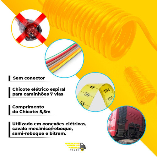 Chicote Elétrico Espiral P/ Caminhões 7 Vias 5,5 Mts 1