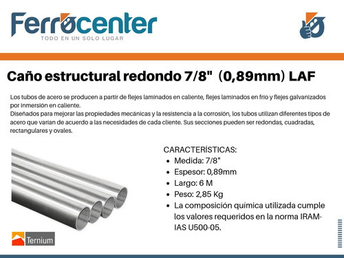 Tubo Estructural Redondo 7/8'' (esp 0.9mm) - 6 Mts De Largo 1