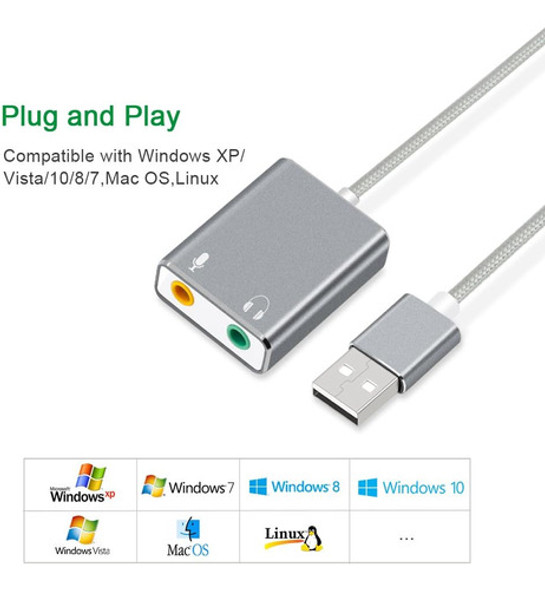 Adaptador De Tarjeta De Sonido Estéreo Externo Usb , Auswaur 1