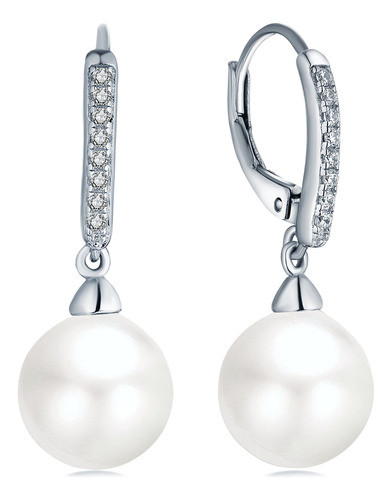 Jo Wisdom 925 Sterling Silver Round 10mm Pearl Pendientes Dr 0