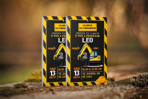 Tarjeta Cumpleaños Digital Maquinaria Construccion Retro 1
