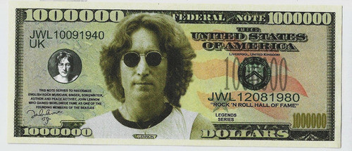 Fk Billete Usa Conmemorativo 1000000 Beatles J. Lennon 1980. 0