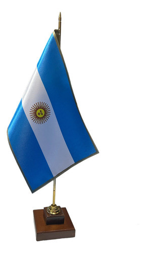 Bandera Argentina De Escritorio * Con Base Madera Y Bronce * 0