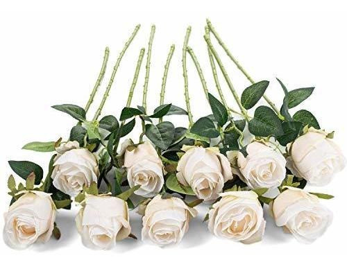 10 Rosas Artificiales De Tallo Largo - Blanco 1