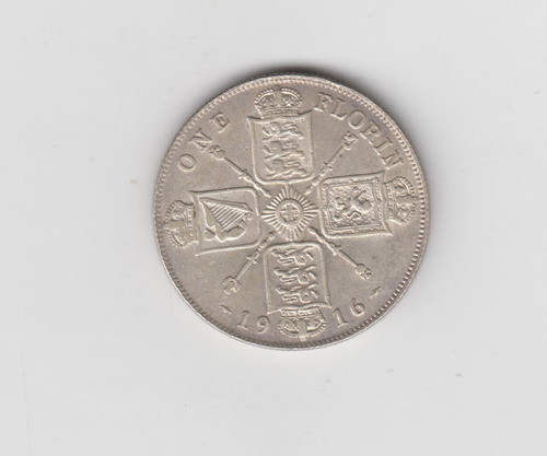 Moneda Inglaterra One Florin Año 1916 Plata Excelente 0