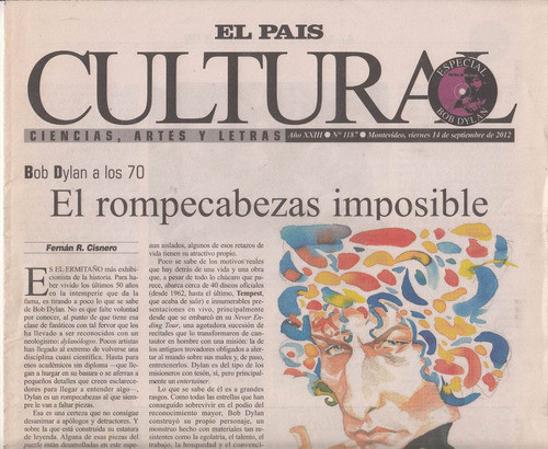 Bob Dylan Dossier Unico El Pais Cultural Uruguay 2012 Raro 0