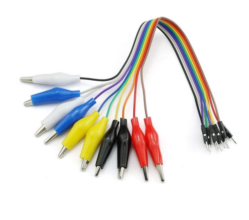 Kit 10 Garra Jacaré + Cabos Jumpers Macho P/ Protoboard 1