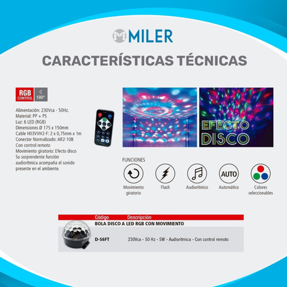 Bola Disco Led 6w Rgb Giratoria Audioritmica C/ Control X 2 1