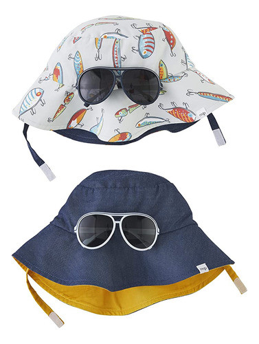 Mud Pie Boys' Baby Sun Sombrero Y Gafas De Sol Set, Azul Mar 1