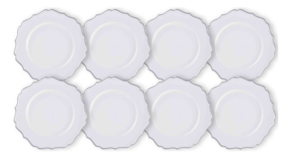 Kit 8 Un Sousplat De Chá Branco Com Prata  25cm Rafimex 0