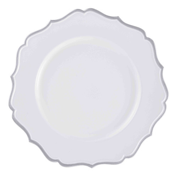 Kit 8 Un Sousplat De Chá Branco Com Prata  25cm Rafimex 1