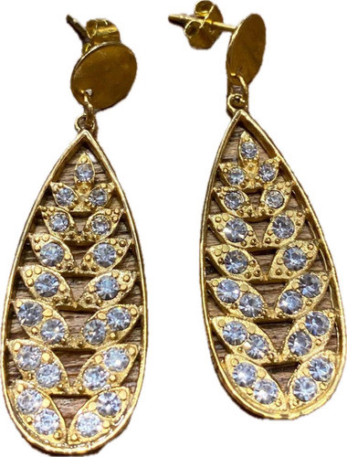 Luli Caravanas Acero Enchapado Oro Antialérgico Gota Cristal 0