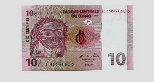 Fk Billete Congo 10 Centesimos Franco 1997 P-82 Sin Circular 0