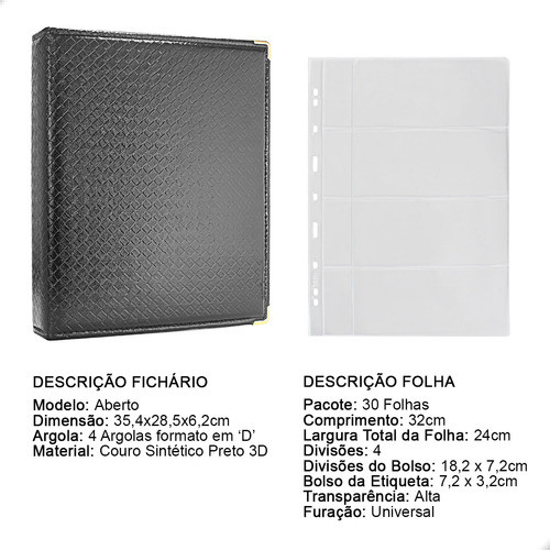 Álbum Fichário 30 Folhas Cédulas 4 Espaços Bolso 32x24 3d G 1