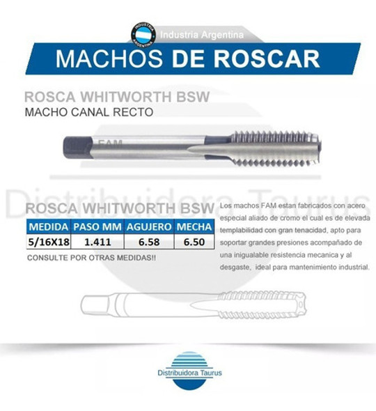 Machos De Roscar -rosca Whitworth Bsw 5/16x18- Ind.argentina 0