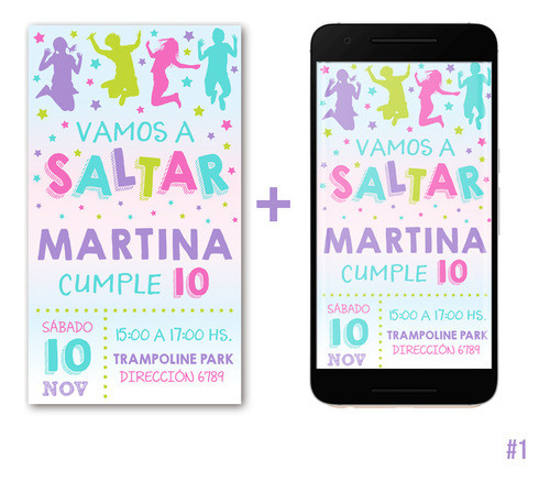 Invitación Digital E Imprimible Trampolín, Saltar 2 Formatos 1