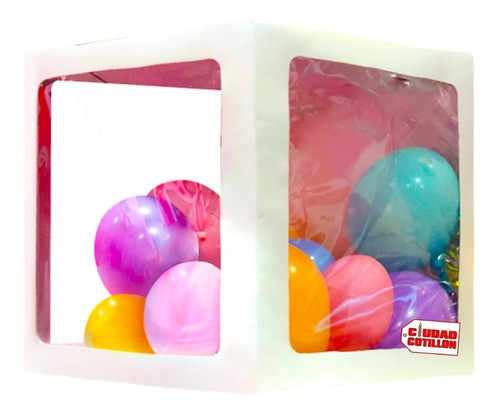 Caja Cubo 25cm Visor Transparente Globos - Ciudad Cotillón 0