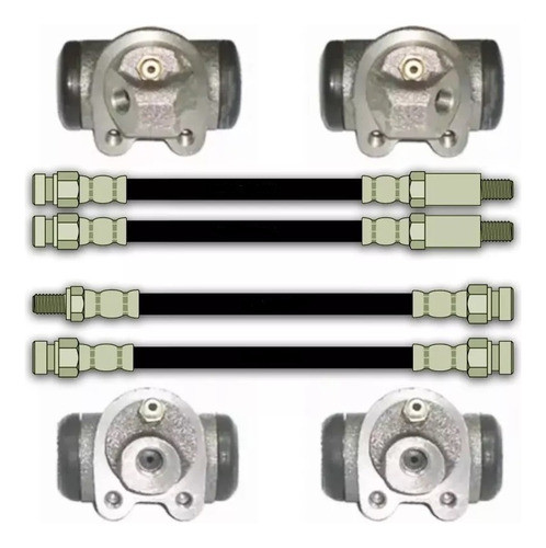 Kit X4 Cilindros De Freno + 4 Flexibles De Freno Renault 4 0