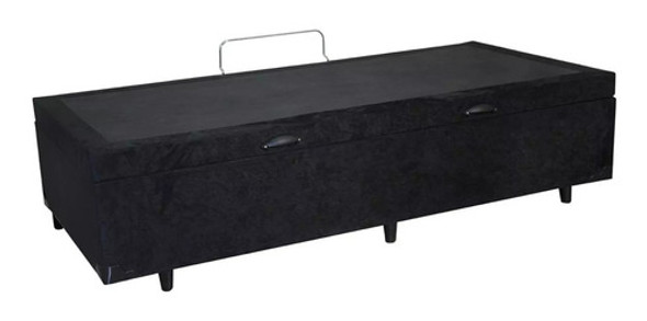 Cama Box Baú Solteiro Suede Preto - 88x188x40 1