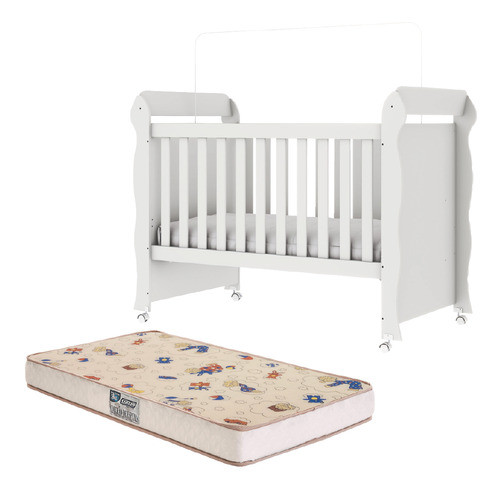 Berço Americano Com Colchão Mimo Mini Cama 2 Em 1 Branco 0