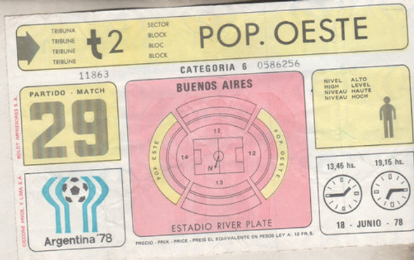 Entrada Mundial 78 Partido Nº 29 - Austria Vs Italia - River 0