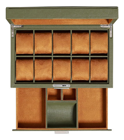 Rothwell Caja De Reloj De 10 Ranuras En Cuero Con Cajón De V 0 Rothwell Caja De Reloj De 10 Ranuras En Cuero Con Cajón De V 0