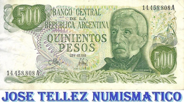 Bottero 2413 Billete 500 Pesos Ley 18188 Serie A Mb+ Palermo 0